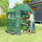 giantex walk-in greenhouse, gardening plant tent with roll-up shown in use
