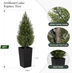 4ft artificial topiary trees with black planter, tall showing dimensions
