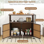 tangkula rattan outdoor storage cabinet with 4 wheels showing dimensions