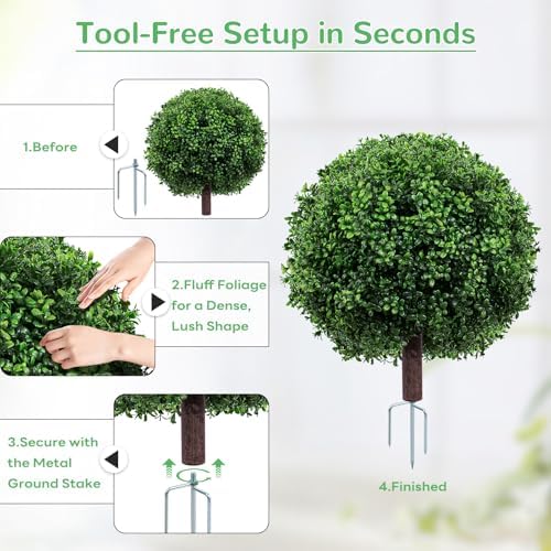 27.5" artificial boxwood topiary ball trees for outdoors, view 11
