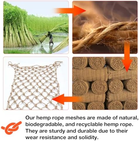 hemp rope net (6ftx12ft) heavy duty natural jute, side view