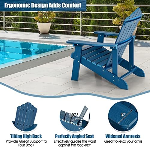 Giantex Outdoor Adirondack Chair - Oversized Patio Chairs w/Hidden Cup Holder, Realistic Wood Grain, 380 LBS Weight Capacity, Weather Resistant Firepit Chairs for Backyard, Garden (2, Navy)