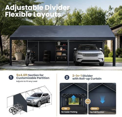 phi villa 13x24ft portable garage carport, car tents showing dimensions