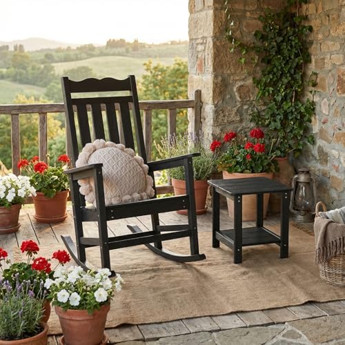 Stoog All-Weather Outdoor Rocking Chairs Set of 2, Oversized Rocking Chairs with 400 lbs Weight Capacity, for Backyard, Fire Pit, Lawn, Garden, Black