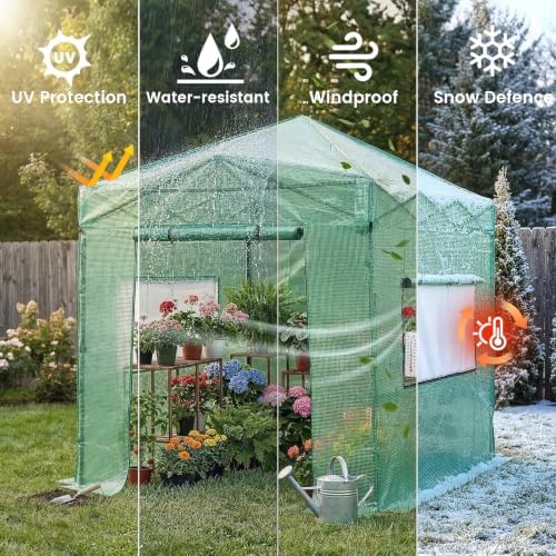 crown shades 8x6 walk-in pop-up greenhouse for outdoors showing dimensions