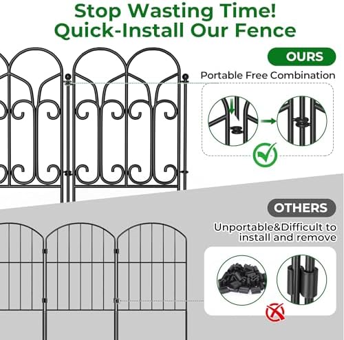 amagabeli 10 panels 17in(h)×10ft(l) decorative garden fences and, side view