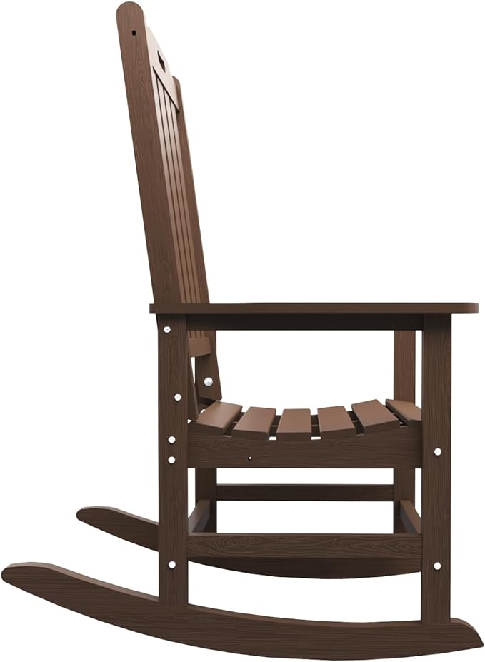 Oversized Rocking Chair Set of 4, Outdoor Rocking Chair for Adults, All Weather Resistant Porch Rocker for Lawn Garden, Brown