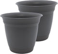 The HC Companies 16 Inch Eclipse Round Planter Pots with Drainage Holes & Attached Saucer, Lightweight UV-Resistant Plastic Indoor & Outdoor Planters, 2-Pack Flower Pots, Garden Home Decor, Warm Gray