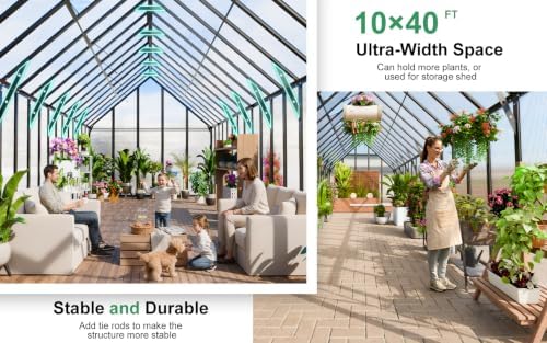 cdcasa 40x10x10 ft polycarbonate greenhouse for outdoors w/9, close-up detail