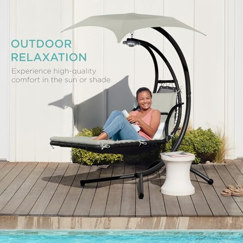best choice products hanging led-lit curved chaise lounge, front angle view