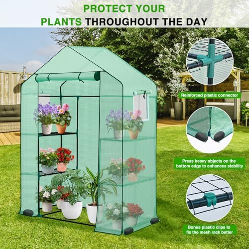 yesker greenhouse 57"x29"x77" walk in green house showing dimensions