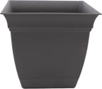 The HC Companies Eclipse Square Plastic Planter w/ Attached Saucer - Outdoor & Indoor Plant Pot with Drainage Holes - Lightweight, UV-Resistant Plastic Pots For Plants (12" Warm Gray, Pack of 1)