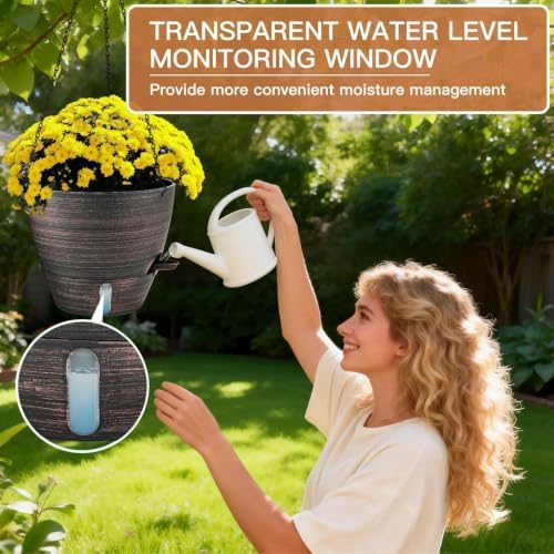 zmtech 12/10/8 inch self watering hanging planter, bronze, side view