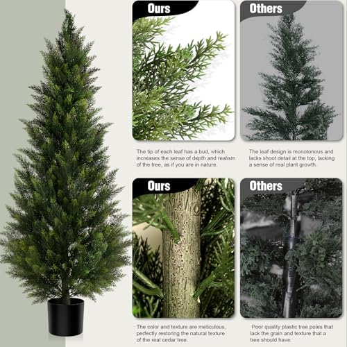 vitalismo 5ft uv-resistant artificial cedar trees for front, side view