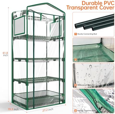 bstrip 4-tier indoor greenhouse with grow lights, seed, front angle view