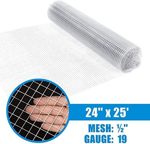 Fencer Wire 19 Gauge Hot-Dipped Galvanized Hardware Cloth with Mesh Size 1/2" x 1/2" for Chicken Coop/Run/Cage/Pen/Vegetables Garden and Home Improvement Project (c. 2 ft. x 25 ft.)