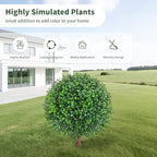 25" artificial boxwood topiary ball tree with ground, close-up detail
