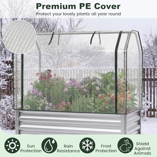 giantex raised garden bed with legs & greenhouse shown in use