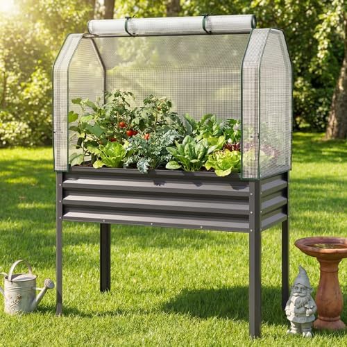 giantex raised garden bed with legs & greenhouse, front angle view