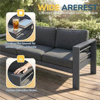 aluminum patio furniture set, all weather patio sofa showing dimensions