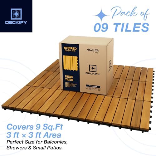 acacia interlocking deck tiles outdoor waterproof, golden teak on a desk or shelf