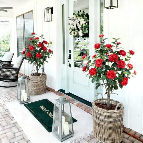artificial camellia tree 2 pack, 3ft faux camellia, view 9