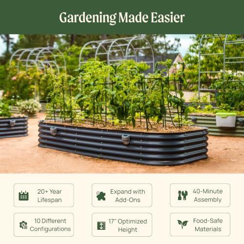 vego garden raised garden bed kit, 17" tall shown in use
