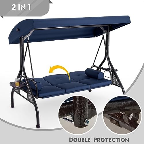 homrest 3 seat porch swing with adjustable canopy, side view