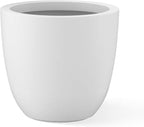 Kante 10 Inch Dia Round Concrete Planter, Indoor Outdoor Large Plant Pot with Drainage Hole and Rubber Plug for Home Patio Garden, Pure White