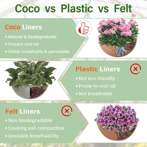 Halatool 6 Pack 14 Inch Coconut Liners for Hanging Baskets Replacement | 100% Natural Coco Coir Fiber, Breathable Round Coco Liners for Planters, Flowers, Balcony, Garden, Patio, Porch, Home Decor