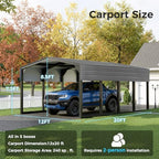 12×20 ft carport, 2"x2" reinforced frame & 29-gauge shown in use