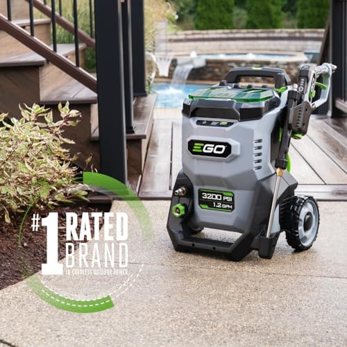 ego power+ electric pressure washer kit, 3200 psi shown in use