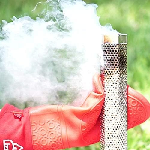 Premium Pellet Smoker Tube 12 inches - 5 Hours of Billowing Smoke | for Any Grill or Smoker, Hot or Cold Smoking, Stainless Steel 304, Silicone Oven Mitt (Set of 1) & Basting Brush, Free eBook