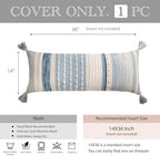 blissblush coastal blue decorative lumbar pillow cover 14x36 showing dimensions