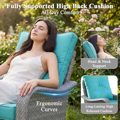 2-seat modern patio furniture set with swivel rocking shown in use