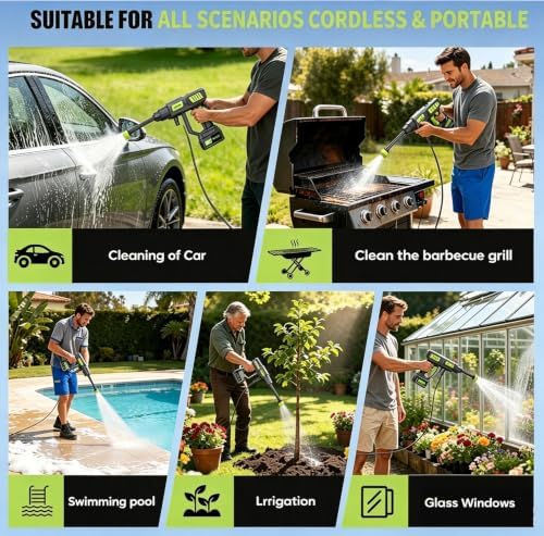 cordless pressure washer, 1000 psi portable handheld power showing dimensions