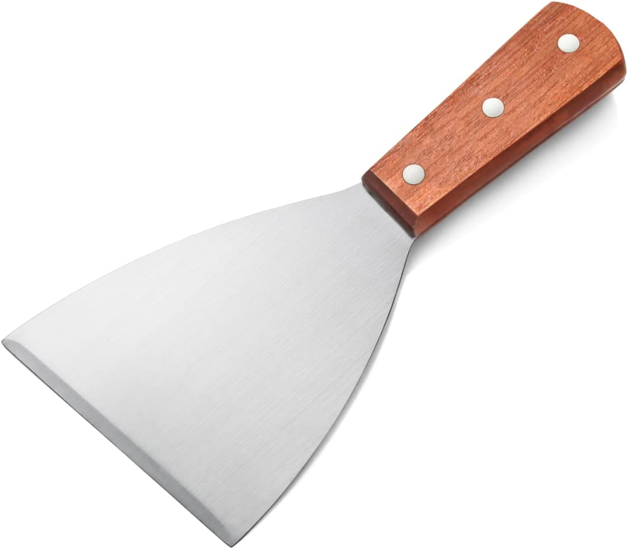 New Star Foodservice Stainless Steel Slant Edge Grill Scraper with Wood Handle, 4 x 8.5 Inch Restaurant Grade Griddle Scraper, Flat Top Scraper, Grill Cleaning Tool