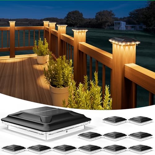 Upgraded Solar Post Cap Lights Outdoor 12pack, 3-in-1 Selectable Color (Warm White/Cool White/Daylight), Waterproof Downward Lighting for 4x4 Wood/Vinyl Fence Posts, Ideal for Deck Yard Stair Railing