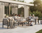 aluminum outdoor patio furniture set with coffee table, side view