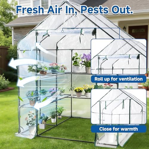 sungift walk-in greenhouse kit, upgraded pvc clear, 57x61x80, close-up detail