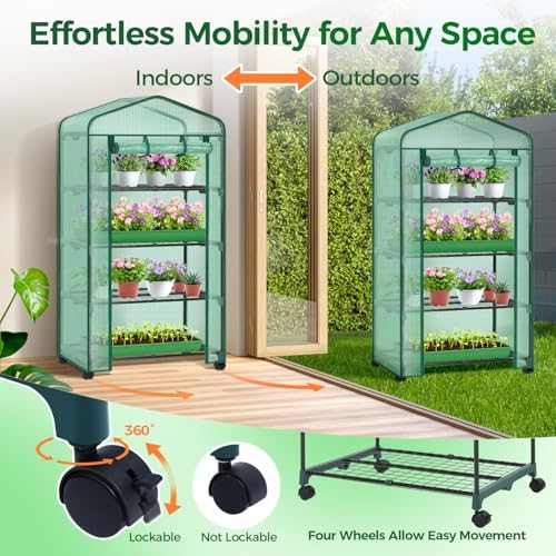 ohuhu small greenhouse for indoor outdoor with wheel shown in use