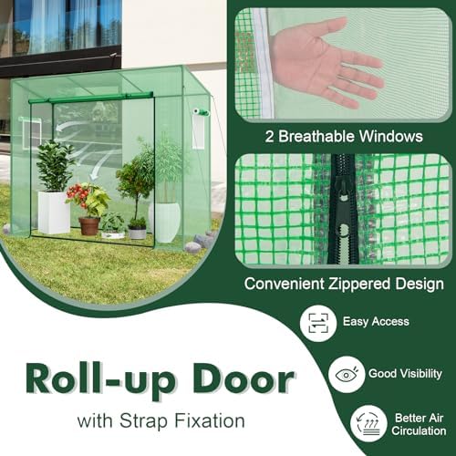 happygrill mini greenhouse, portable walk-in greenhouse with pe showing dimensions