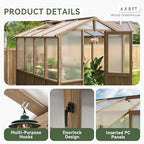 aoxun 6x8 ft wooden greenhouse for outdoors, 6mm, side view