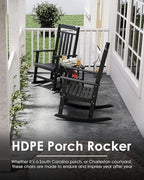 GREENVINES Classic Outdoor-Rocking-Chairs-Set-of-2, HDPE Rocker, Black | 30.3" High Back | All Weather Porch Chairs Plastic | Heavy Duty | 20.5" Wide Seat | Big & Tall | for Patio Balcony Deck