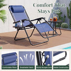 Zero Gravity Chairs Set of 2, Outdoor Folding Lounge Chairs | Reclining Patio Lawn Chairs with Mesh Back, Adjustable Pillows and Cup Holder Trays, for Pool, Beach, Backyard