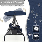 homrest 3 seat porch swing with adjustable canopy shown in use