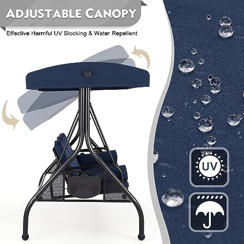 homrest 3 seat porch swing with adjustable canopy shown in use