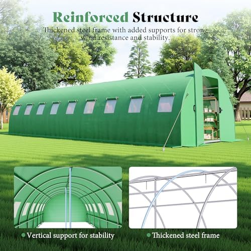 amerlife 30x10 ft tunnel greenhouse with built-in sprinkler showing dimensions