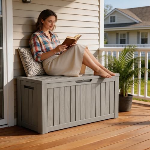 mars villa 90 gallon outdoor storage box, deck, close-up detail
