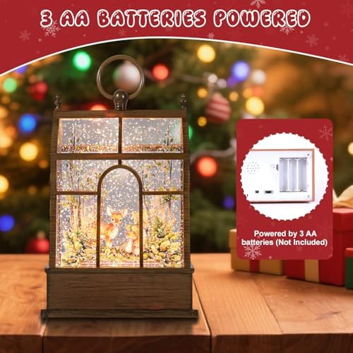 christmas snow globe lantern greenhouse water glittering globe, close-up detail